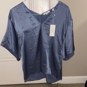 Vince Dusty Blue Satin V-Neck Dolman Blouse